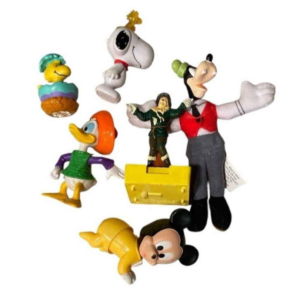 Vintage McDonald's Toys Lot Disney Mickey Goofy Peanuts Snoopy Wizard of Oz 6Pc
